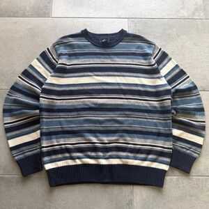 Vintage Dockers Mens L Blue Striped Knit Sweater 100% Cotton Long Sleeve Grandpa